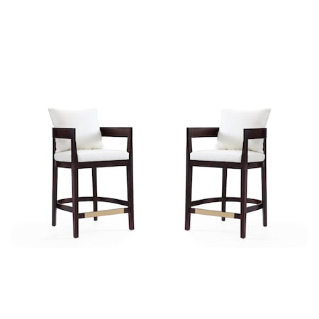 Manhattan Comfort Ritz Counter Stool in Ivory and Dark Walnut, PK2 2-CS006-IV